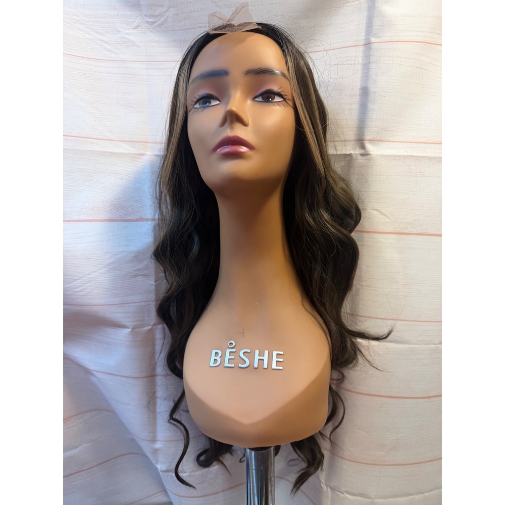 Brown synthetic wig with highlights